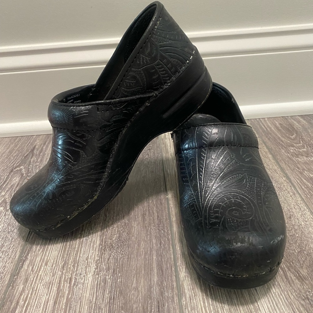 Dansko Tooled Leather Clogs